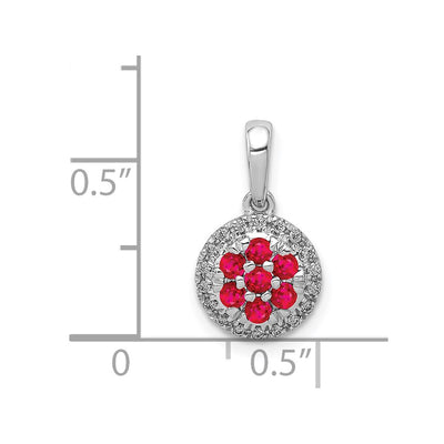 14K White Gold Diamond and .28 Ruby Cluster Halo Pendant