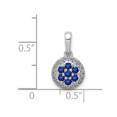 14K White Gold Diamond and Sapphire Cluster Halo Pendant