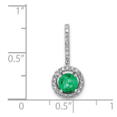 14K White Gold Diamond and Round Emerald Halo Pendant Fits up to Regular/ Fancy or Reversible Omega