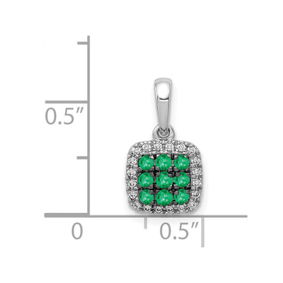 14K White Gold with Black Rhodium Diamond and .19 Emerald Cluster Square Halo Pendant