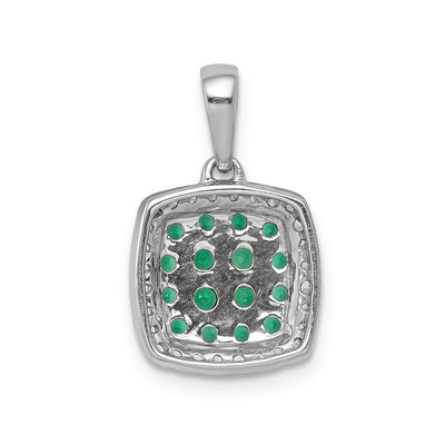 14K White Gold with Black Rhodium Diamond and .50 Emerald Cluster Square Halo Pendant