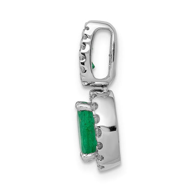 14K White Gold Halo Diamond and Oval Emerald Halo Pendant