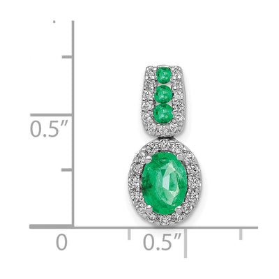 14K White Gold Halo Diamond and Oval Emerald Halo Pendant