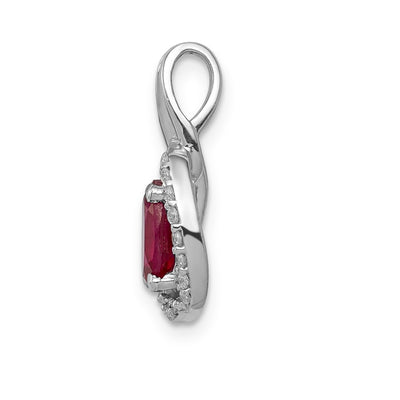 14K White Gold Diamond and .86 Oval Ruby Halo Pendant