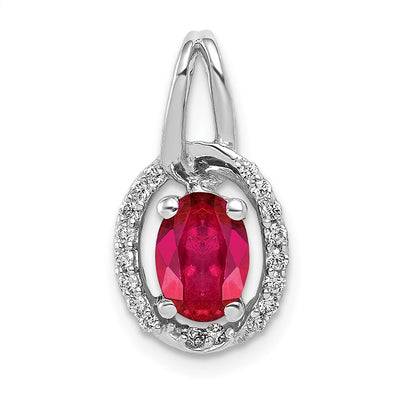 14K white gold diamond oval pendant