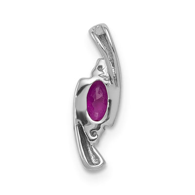 14K White Gold Diamond and .31 Oval Ruby Fancy Chain Slide