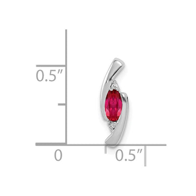 14K White Gold Diamond and .31 Oval Ruby Fancy Chain Slide