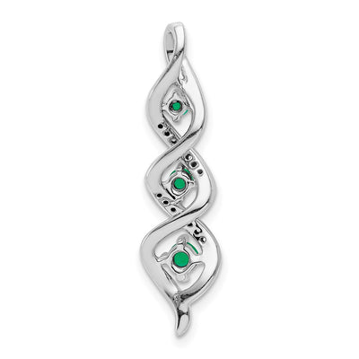 14K White Gold Diamond and Emerald Twisted 3-stone Chain Slide