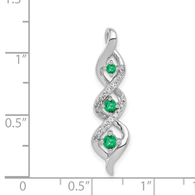 14K White Gold Diamond and Emerald Twisted 3-stone Chain Slide