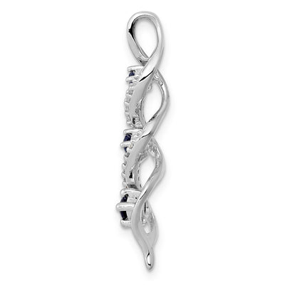 14K White Gold Diamond and .26 Sapphire Twisted 3-stone Chain Slide
