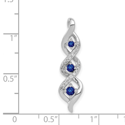 14K White Gold Diamond and .26 Sapphire Twisted 3-stone Chain Slide
