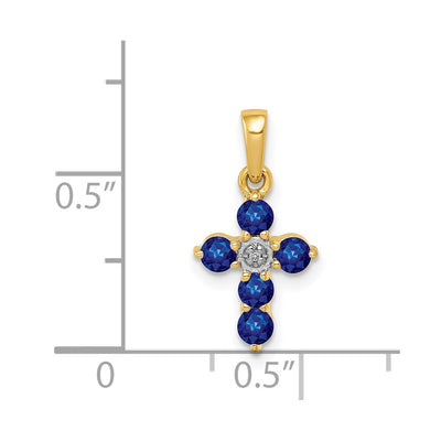 14K Sapphire and Diamond Cross Pendant