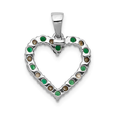 14K White Gold Diamond and Emerald Heart Pendant