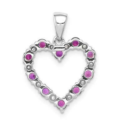 14K White Gold Diamond and .35 Ruby Heart Pendant