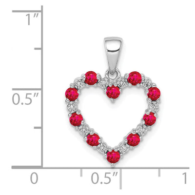14K White Gold Diamond and .35 Ruby Heart Pendant