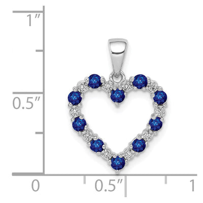 14K White Gold Diamond and Sapphire Heart Pendant
