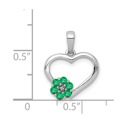 14K White Gold Diamond and Emerald Heart and Flower Pendant
