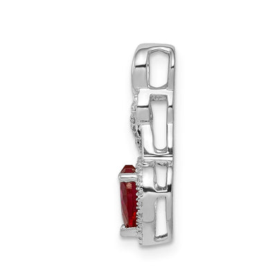 14K White Gold Diamond and .75 Ruby Heart Chain Slide