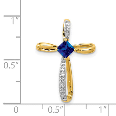 14K w/Rhodium Lab Created Sapphire and Diamond Cross Slide