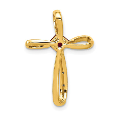 14K and Rhodium Lab Created Ruby and Diamond Cross Slide