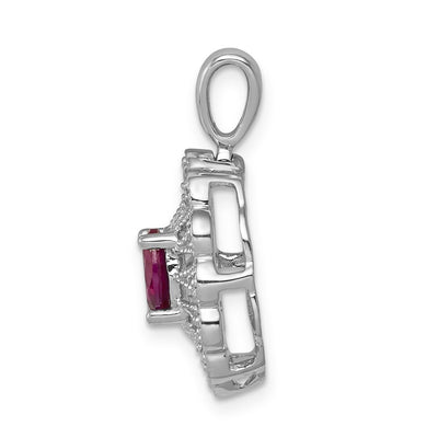 14K White Gold 1/6 carat Diamond and Oval Ruby Fancy Pendant