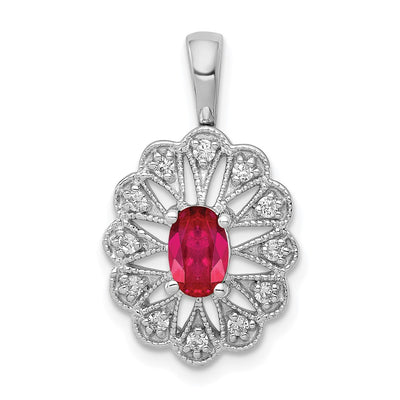 14K white gold diamond oval pendant