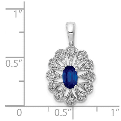 14K White Gold 1/6 carat Diamond and .57 Sapphire Fancy Pendant