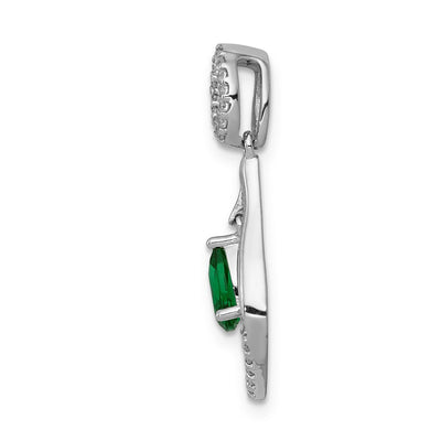 14K White Gold Diamond and Pear Emerald Teardrop Dangle Pendant