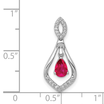 14K White Gold Diamond and Pear Ruby Teardrop Dangle Pendant