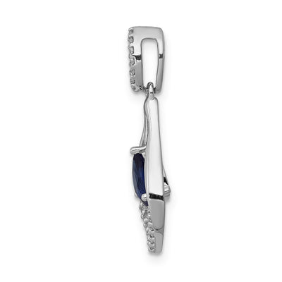 14K White Gold Diamond and Pear Sapphire Teardrop Dangle Pendant