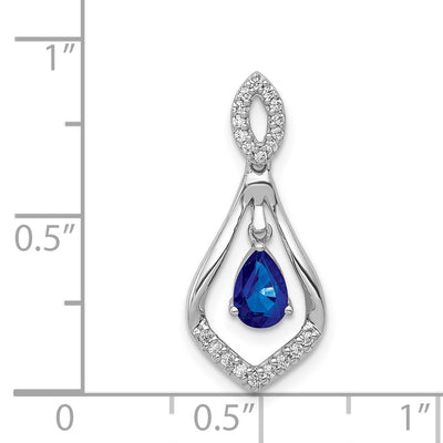 14K White Gold Diamond and Pear Sapphire Teardrop Dangle Pendant