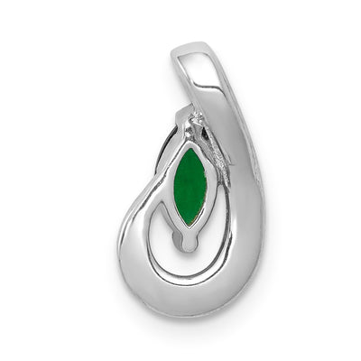 14K White Gold Diamond and Marquise Emerald Teardrop Chain Slide