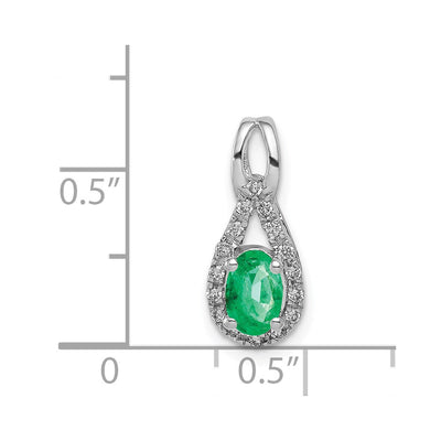 14K White Gold Diamond and Oval Emerald Teardrop Halo Pendant