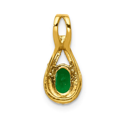 14K Diamond and Oval Emerald Teardrop Halo Pendant