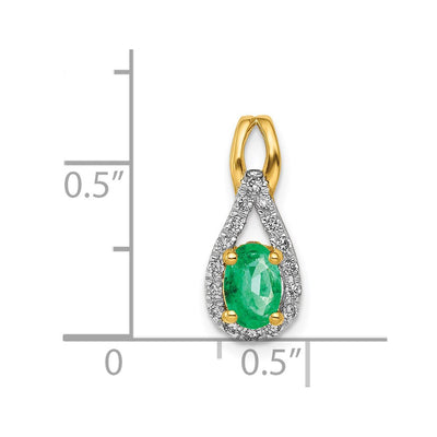 14K Diamond and Oval Emerald Teardrop Halo Pendant
