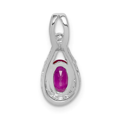 14K White Gold Diamond and .50 Oval Ruby Teardrop Halo Pendant