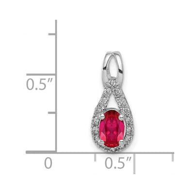 14K White Gold Diamond and .50 Oval Ruby Teardrop Halo Pendant