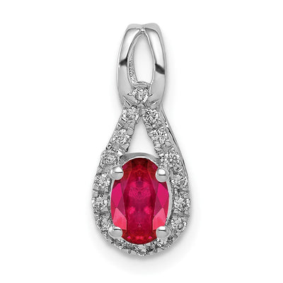 14K white gold diamond oval pendant