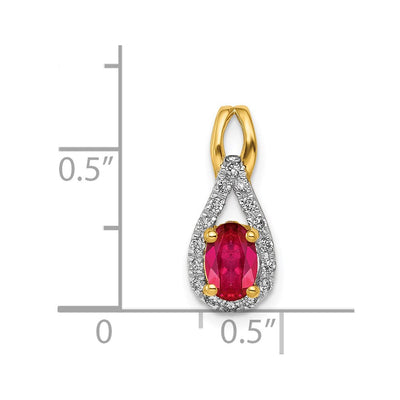 14K Diamond and .50 Oval Ruby Teardrop Halo Pendant