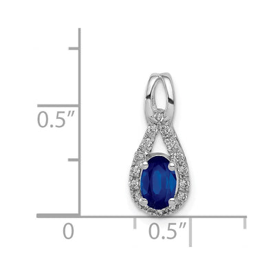 14K White Gold Diamond and Oval Sapphire Teardrop Halo Pendant