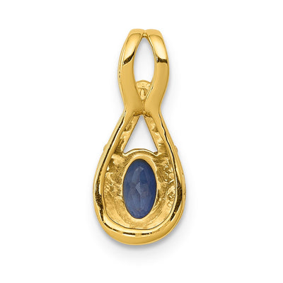 14K Diamond and Oval Sapphire Teardrop Halo Pendant
