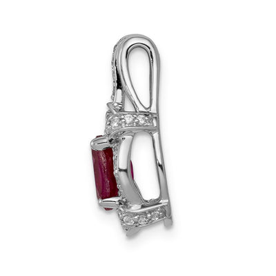 14K White Gold Polished Diamond and Oval Ruby Vintage Pendant