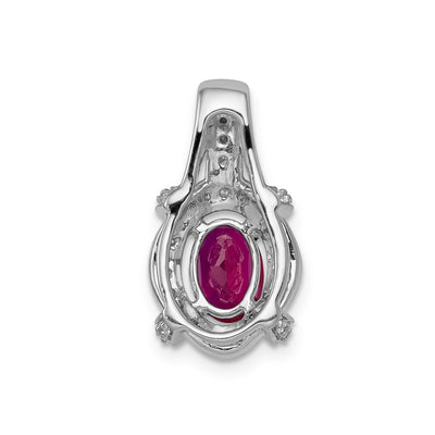 14K White Gold Polished Diamond and Oval Ruby Vintage Pendant
