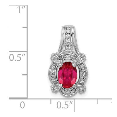 14K White Gold Polished Diamond and Oval Ruby Vintage Pendant