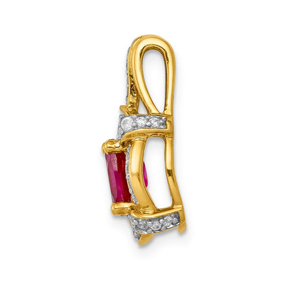 14K Polished Diamond and Oval Ruby Vintage Pendant