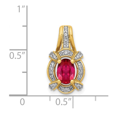 14K Polished Diamond and Oval Ruby Vintage Pendant