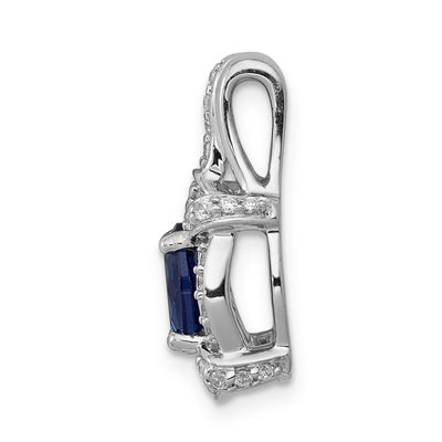 14K White Gold Diamond and Oval Sapphire Fancy Vintage Pendant