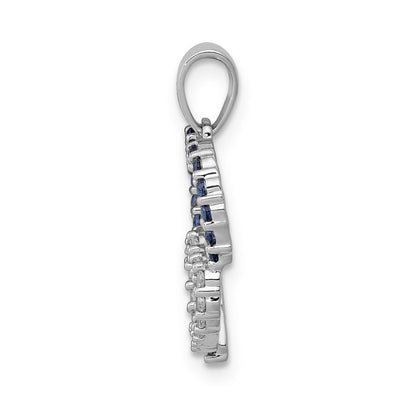 14K White Gold Diamond and Sapphire Double Heart Pendant