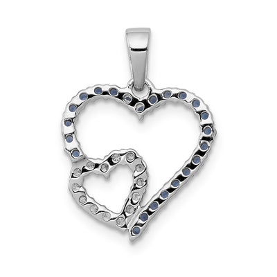 14K White Gold Diamond and Sapphire Double Heart Pendant