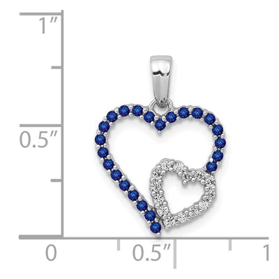 14K White Gold Diamond and Sapphire Double Heart Pendant